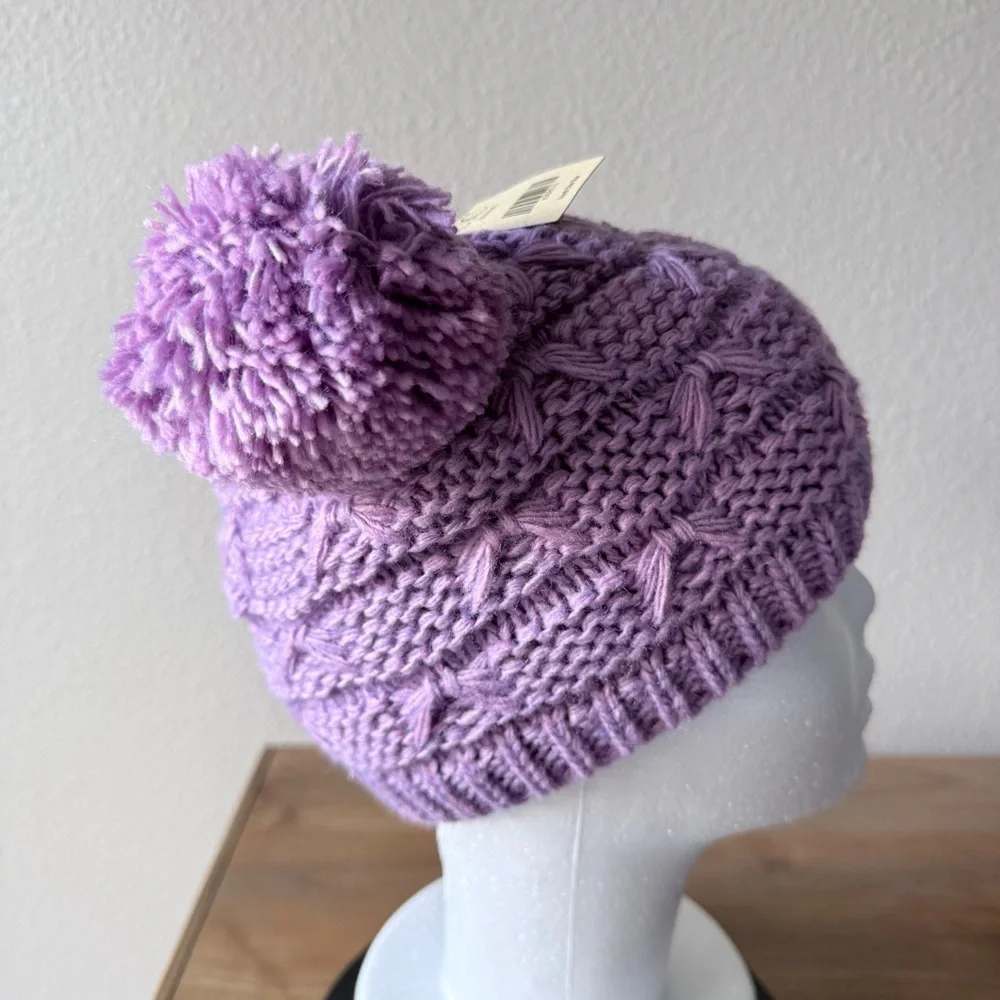 NWT C.C Kids purple knit wool blend beanie with two Pom-poms youth OS